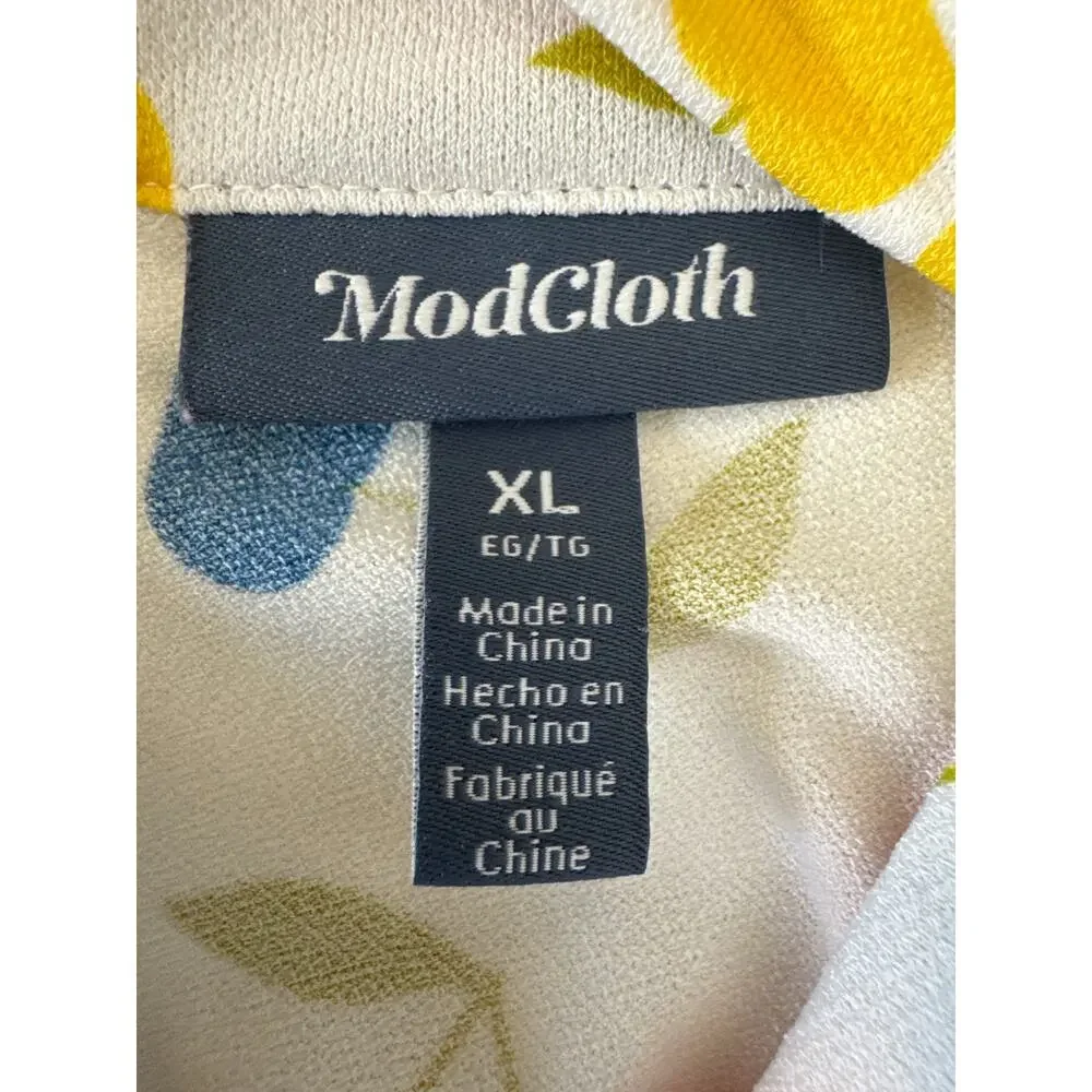 ModCloth Cherry Print retro swing Fit & Flare Dress mock neck & belt XL